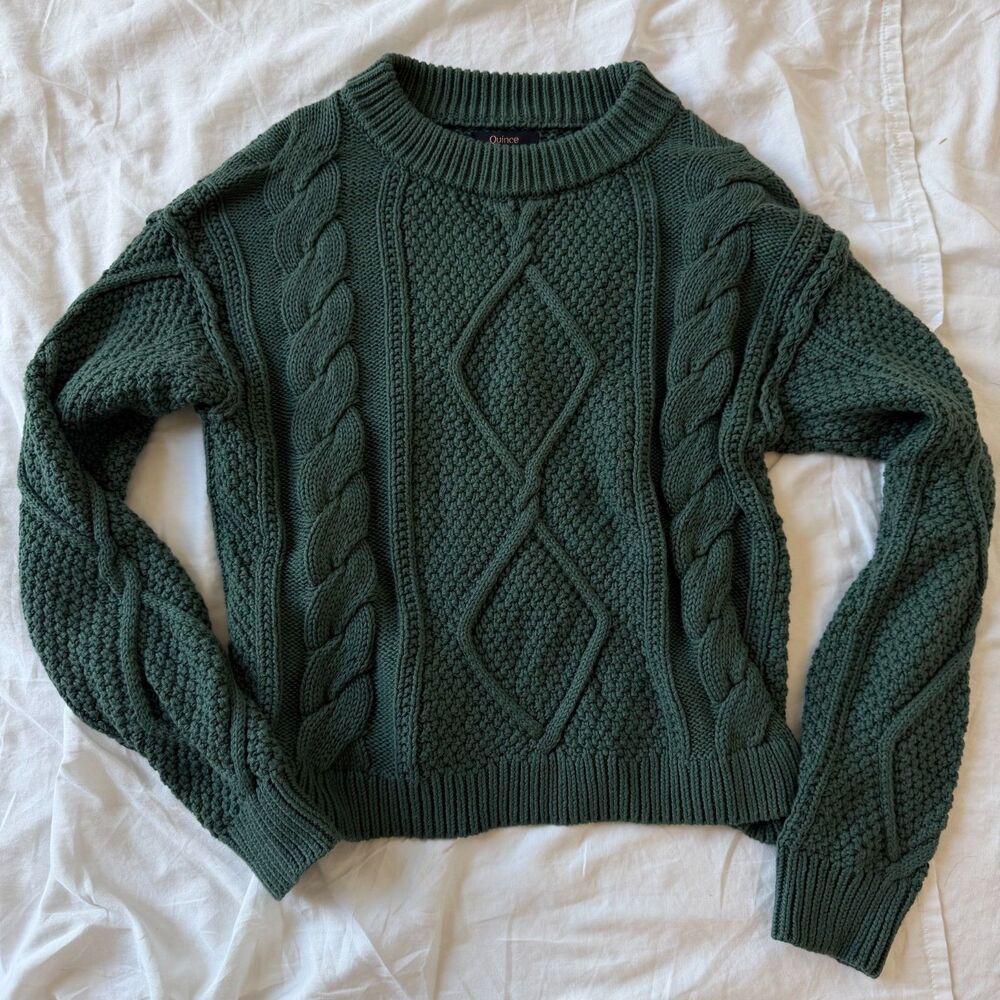 Quince Women's 100% Organic Cotton Cropped Cable Crew Sweater - XS